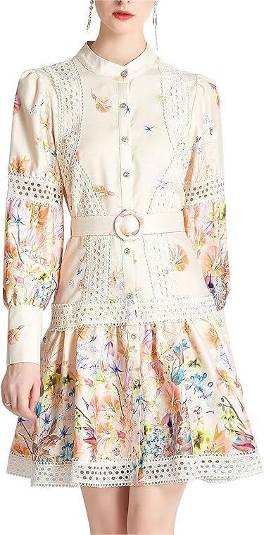 Long Sleeve Floral Print Mini Dress