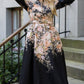 Black Rococo Floral Midi Dress