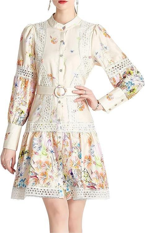 Long Sleeve Floral Print Mini Dress