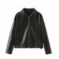 Solid Square Collar Leather Jacket