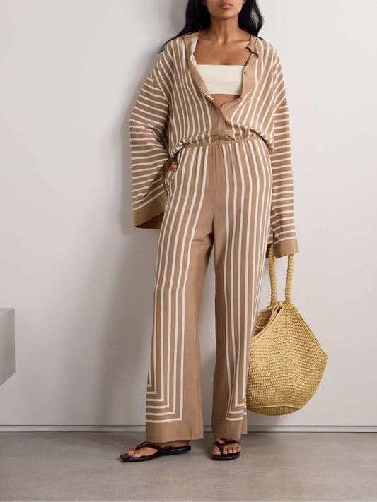 Striped Wide-leg Shirt&pants Set