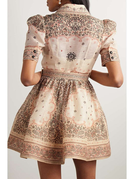 Belted Paisley-Print Mini Dress