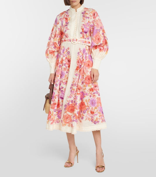 Raie Floral Linen Midi Dress