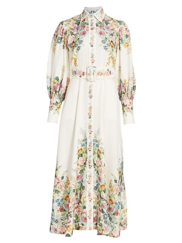 Floral Puff-Sleeve Maxi Shirtdress