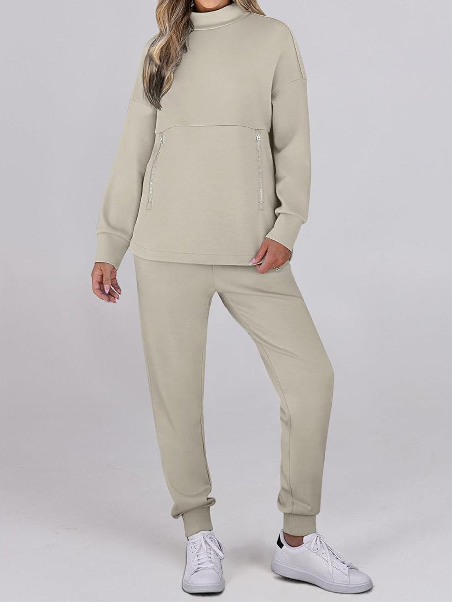 Casual Mock Neck Sweatshirt Jogger Sweat Pants Tracksuit