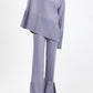 Fashion Trumpet Sleeve Round Neck Slit Loose Knitted Suit