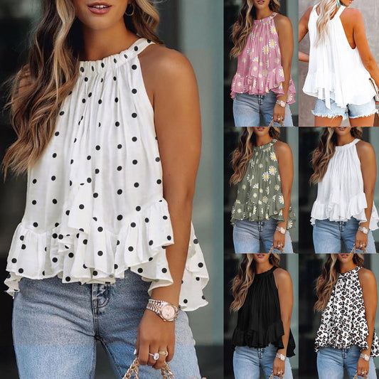 Printed Halter Neck Adjustable Strap Vest