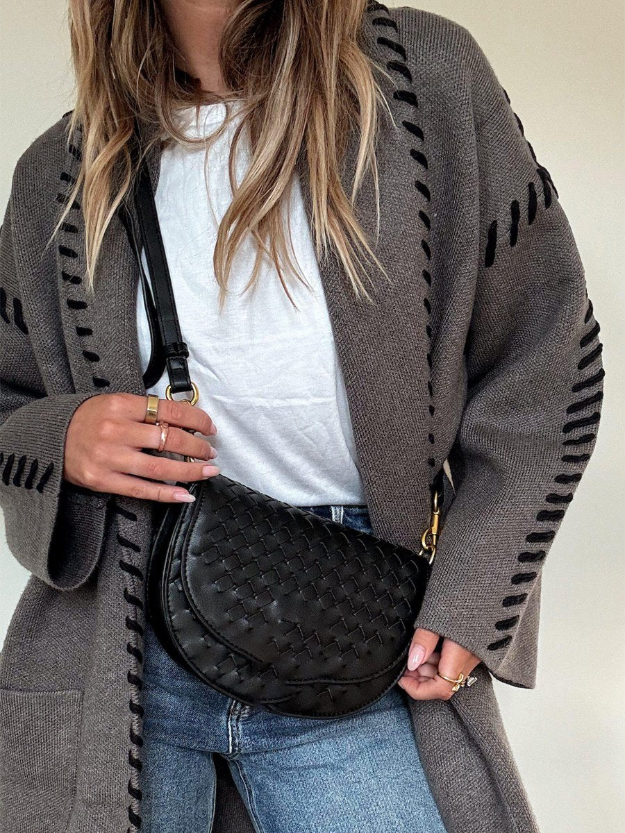 Fashion Contrast Stitch Duster Coat