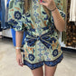 Puff Sleeve Vintage Printed Romper