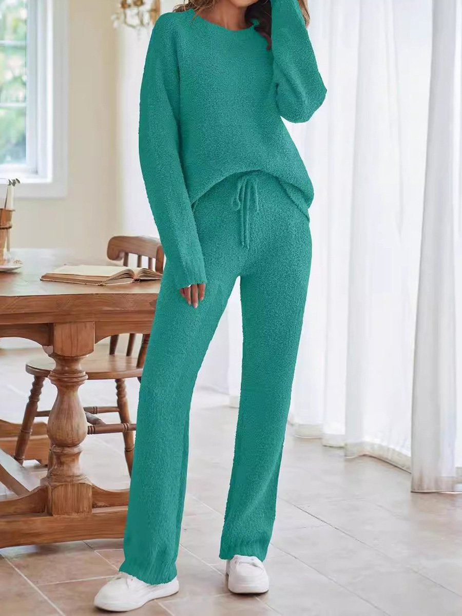 Solid Women's Round Neck Long Sleeve Warm Suit