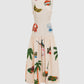 Embroidered Printed Sleeveless Drop Waist Dress