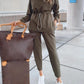 Turtleneck Drawstring Waist Slit Casual Suit