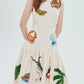 Embroidered Printed Sleeveless Drop Waist Dress