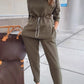 Turtleneck Drawstring Waist Slit Casual Suit