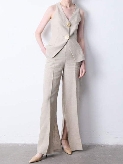 Cotton & Linen Sleeveless Vest & Trousers