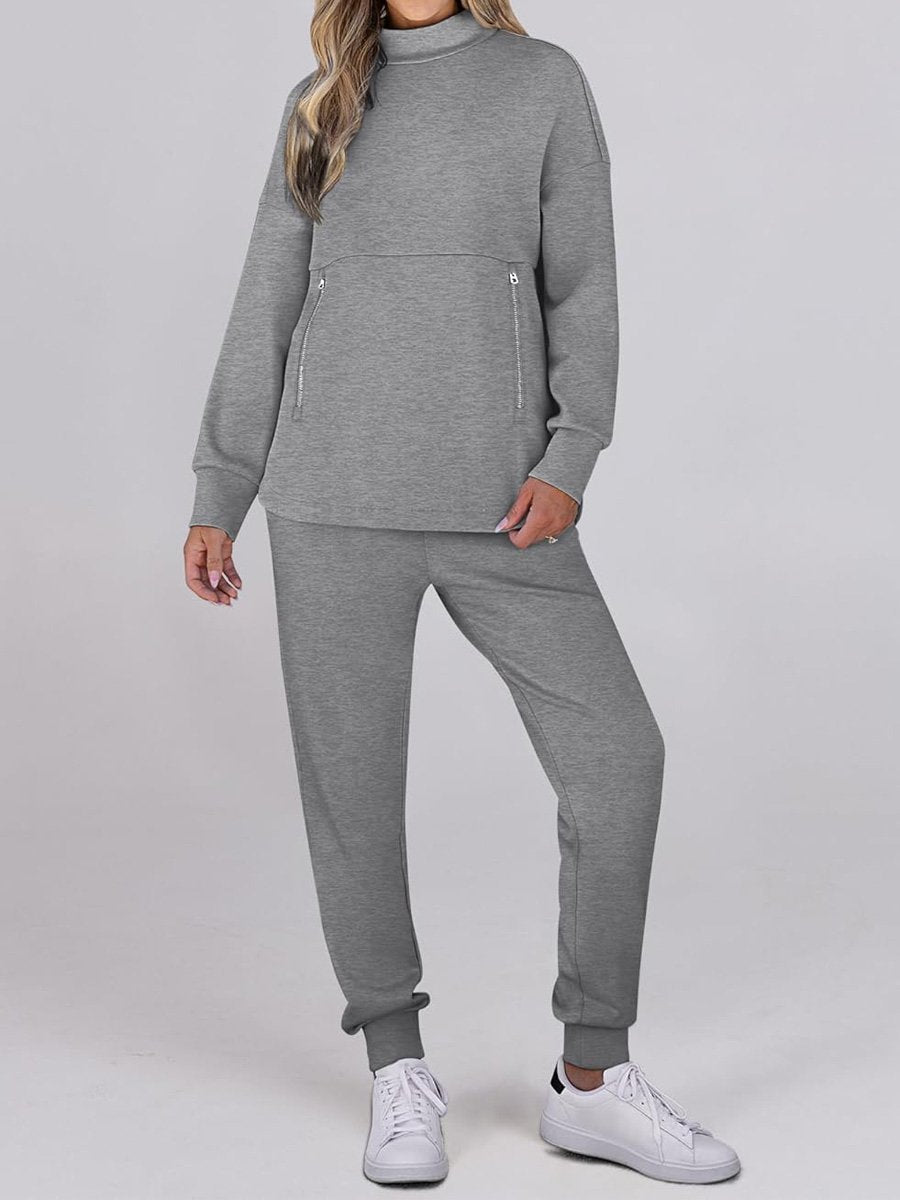 Casual Mock Neck Sweatshirt Jogger Sweat Pants Tracksuit