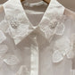 Beaded 3D Flower See-through Shirt