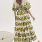 Digital Print Puff Sleeve Maxi Dress