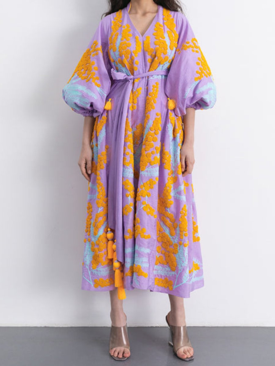 Bright Printed Loose Fuff Sleeve Dress