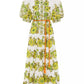 Digital Print Puff Sleeve Maxi Dress