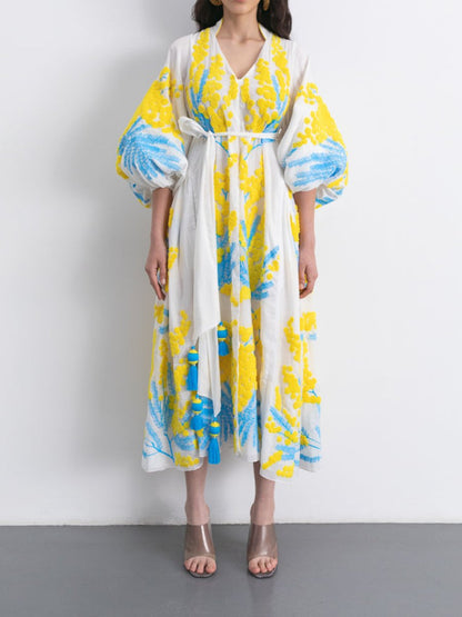 Bright Printed Loose Fuff Sleeve Dress